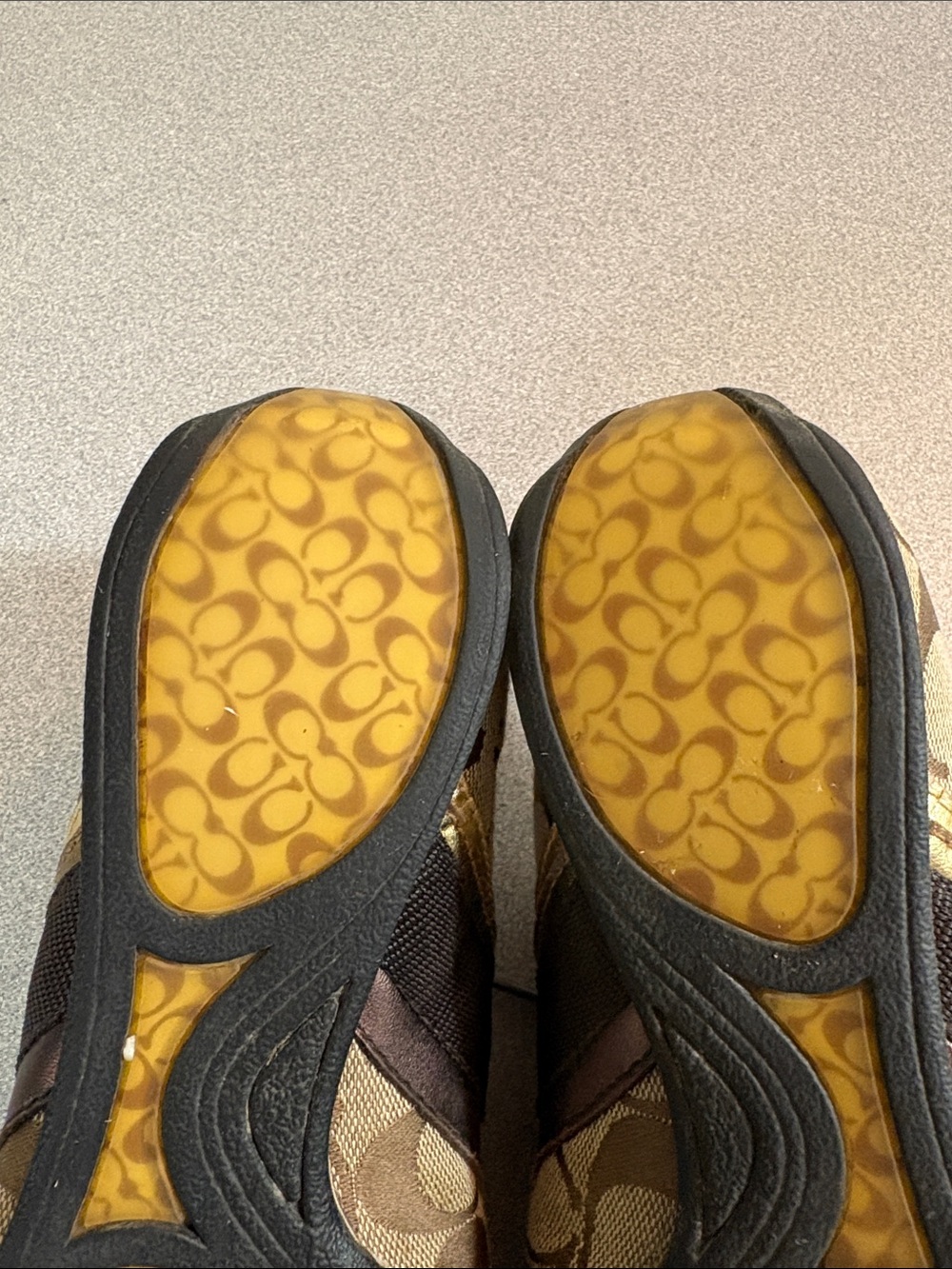 Coach Brown Monogram Logo Lace-Up Sneakers with Gold Trim - Picture 9 of 14